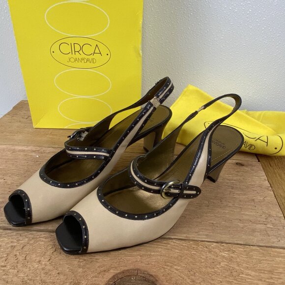 Circa Joan & David Women Slingback Peep-Toe Heels Size 9M Taupe & Bronze Leather - Picture 3 of 16